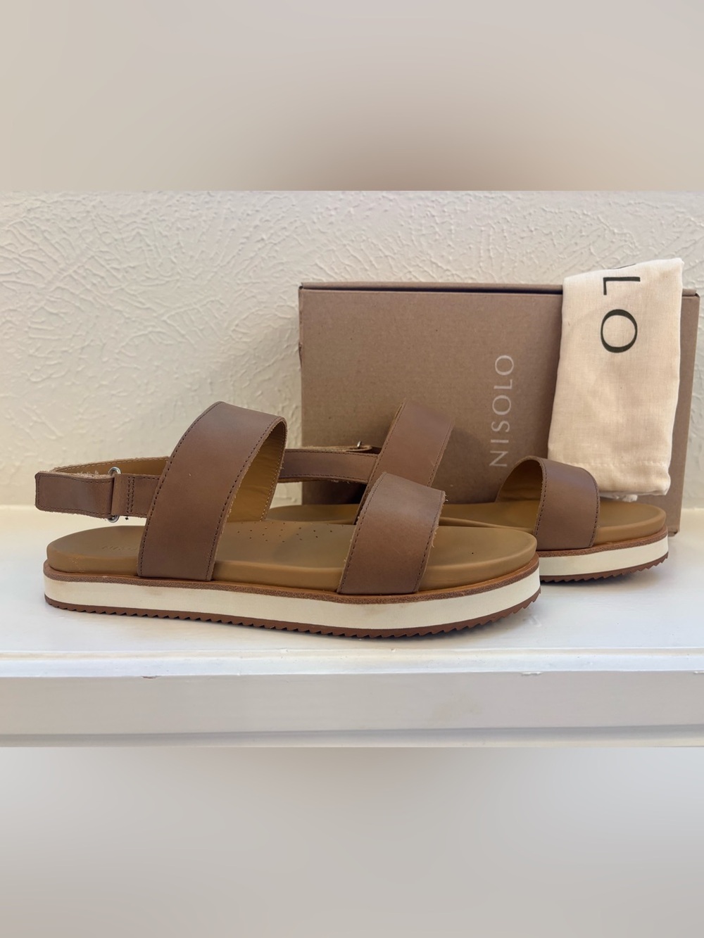 Nisolo Tan Double-Strap Women's Leather Slingback Sandals Size 9.5 New in box.